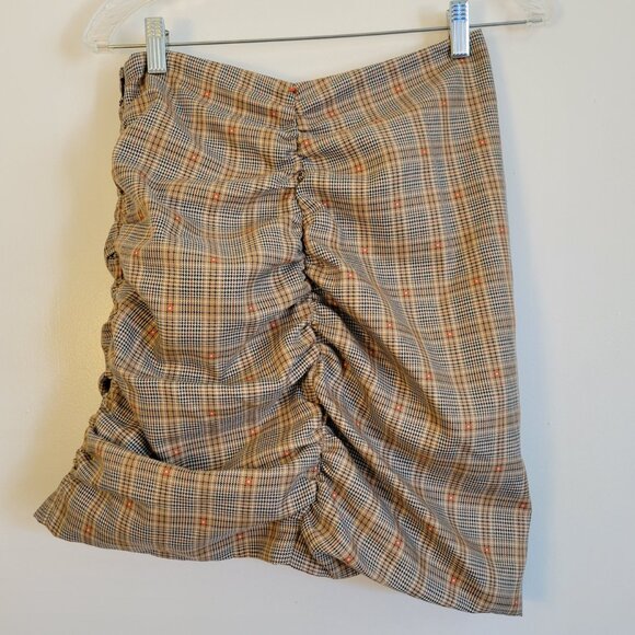 Tularosa Skirt Women Mini Stretch Ruched Plaid Brown Size Small - Picture 7 of 16